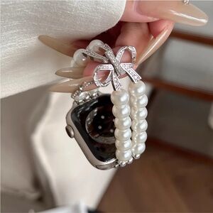 Chic Pearl Beaded Watch Band with Bow